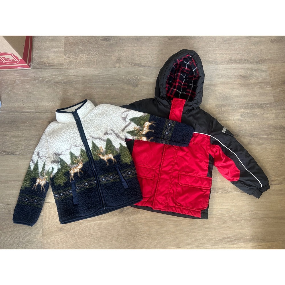 Boys Bundle of 2 Jackets Size 4T Fleece Full Zip & Hooded Winter Puffer